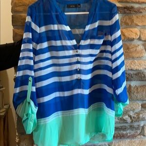 Long sleeve royal blue and green blouse